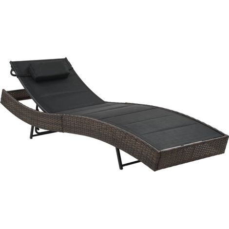 Chaise longue Résine tressée et textilène Marron vidaXL