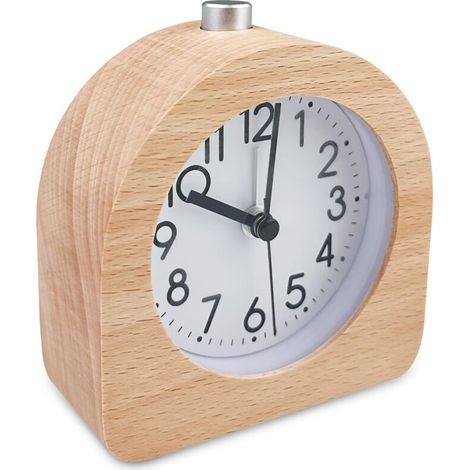 [NON UTILIZZATO] Sveglia analogica a batteria, silenziosa, senza ticchettio, in stile retrò con effetto legno, orologio da viaggio luminoso, orologio analogico classico con funzione snooze