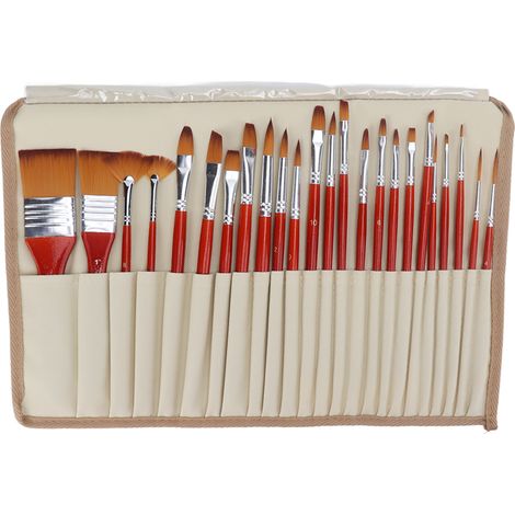 24Pcs Painting Brushes Artist Set Nylon Hair Wood Handle Watercolor Acrylic Oil Art Supplies (1/5)