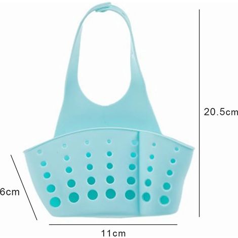 (Bleu Original) Panier égouttoir de rangement pour évier de cuisine, porte-savon/éponge réglable, sac égouttoir suspendu, accessoires de cuisine (1/5)