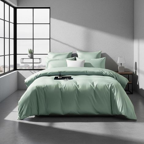 Bettwäsche 155x220 cm Mako Satin Salbeigrün 3-teilig Baumwolle Lyocell mit Reißverschluss