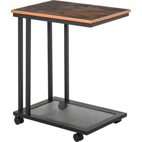Tavolino laterale a C con ruote in MDF e acciaio nero effetto noce 51x36x65 cm MODENUIT (1/5)