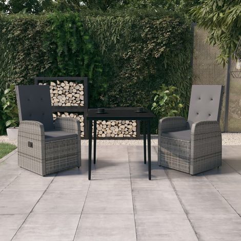 Lot de 3 Ensemble à manger de jardin avec coussins,Mobilier de salle à manger Gris HH52178 (1/5)