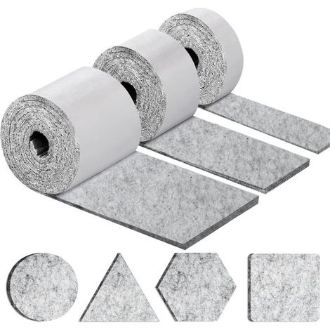 Self-adhesive furniture pads, chair pads - 3 rolls (100 10cm + 100 5cm + 100 2cm), 4mm thick chair pad - self-adhesive felt pad, free cutting to any size, light gray (1/5)
