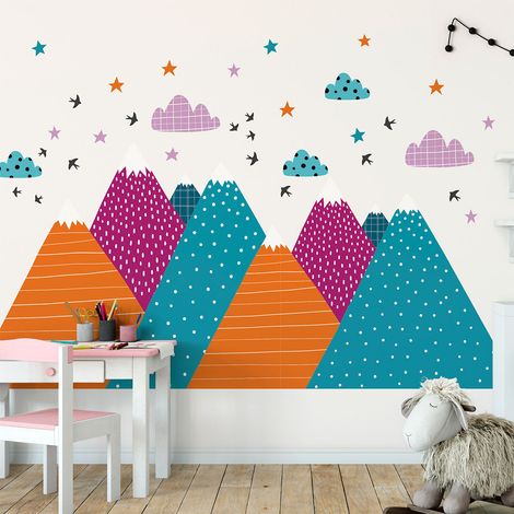 Stickers muraux enfants - Décoration chambre bébé - Autocollant Sticker mural géant enfant montagnes scandinaves NITIKA - 60x90cm (1/5)