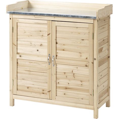 Garten-Schrank aus Naturholz mit Arbeitsplatte und 2 Ablagen (1/5)
