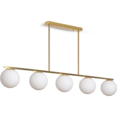 – Suspension métal et verre Boqor doré – Dimensions 600x150x1150mm – Ampoule E27 – Protection IP20 pour intérieur (1/5)