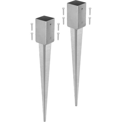 KOTARBAU®  Lot de 2 Support de Poteau Bois - Acier Galvanisé - 75 cm - Argent - 81 x 81 mm - Support Poteau à Enfoncer - pour Clôture et Pavillon - Résistant à la Corrosion (1/5)