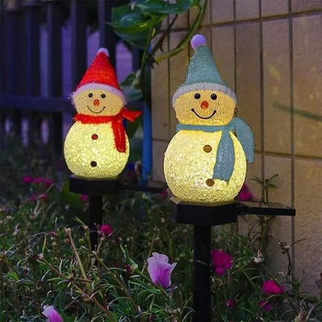 2 Pack LED Solaire alimenté Grains de Riz Bonhomme de Neige Bouchon Terre lumière, Lampe décorative atmosphère extérieure Noël, Chapeau Mignon Bonhomme Neige Cour lumières Chaudes. (1/5)