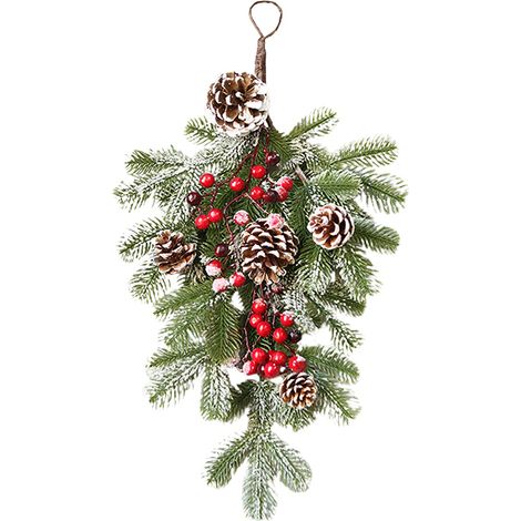 Pommes de pin en forme de larme, pin d'hiver, avec pommes de pin et baies rouges, guirlande de Noël en forme de larme, guirlande de porte, pendentif en branche de pin, décoration de sapin de Noël, cou (1/5)