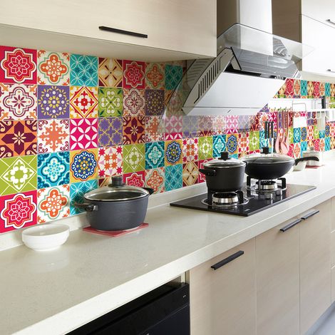 Sticker Mural Carrelage adhésif Cuisine Salle de Bain - 60 STICKERS CARREAUX DE CIMENT AZULEJOS ANATOLIO - 60stickers20x20cm (1/5)