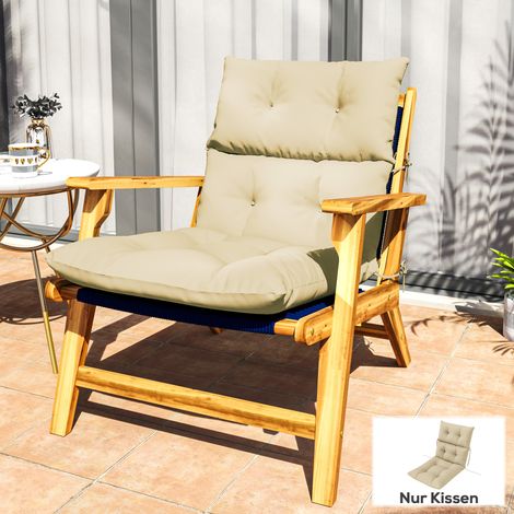 Sitzkissen, Dickes Polsterkissen für Sitzmöbel, mit Rückenlehne, Schaukelstuhlkissen, für drinnen und draußen, Beige