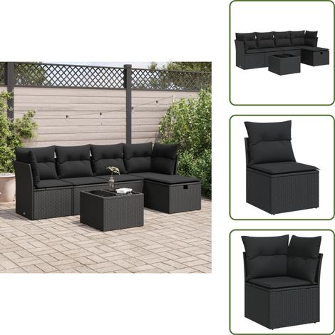 vidaXL Salon de jardin 6 pcs avec coussins noir résine tressée (1/5)