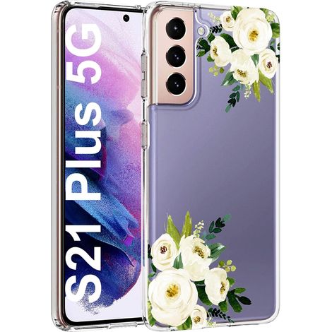 FUNDA DE SILICONA PARA SAMSUNG GALAXY S21, TRANSPARENTE CON MOTIVO DE FLOR BLANCA (1/5)