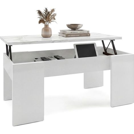 Mesa de centro elevable con almacenaje 100x45-56 cm Vita Blanco Artik (Blanco Mate) - Mármol Blanco Mate 50cm (ancho) x 45cm (alto)