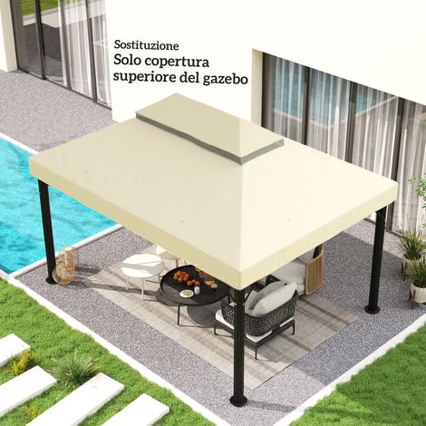 Abri de protection pour pergola 3x4 mètres, double niveau en toile Oxford 600D crème, avec œillets de drainage (1/5)