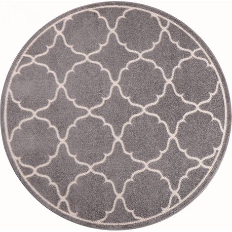 Tapis extérieur kilim Ø150cm gris clair rond KUMA