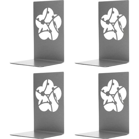 4Pces Serre-livres Métal Antidérapants Design Exquis Portable Robuste Décoratif Bureau Fini Fleurs (1/5)