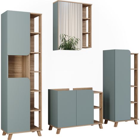Set di mobili da bagno Karen, Sonoma/blu, 4 parti, Vicco