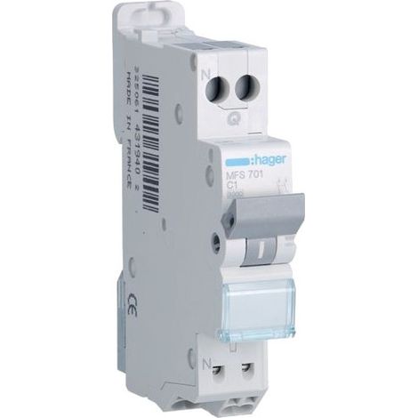 Hager – Disjoncteur unipolaire 3kA C-1A – Connexion SanVis – 1 module – Courbe de déclenchement C – Intensité 3kA (1/3)