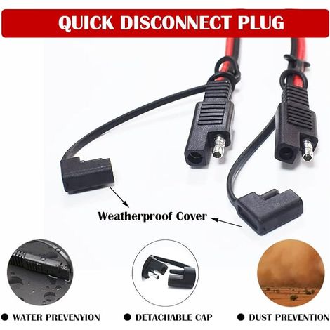 Connecteur SAE, 2 Broches 18 AWG SAE à SAE câble d'extension Connecteurs de déconnexion Rapide avec Couvercle étanche (2pcs) (1/3)