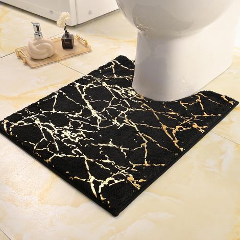 Tapis de bain antidérapant lavable, tapis de toilette avec découpe, tapis de salle de bain noir, tapis de toilette doré décoratif, accessoires pour la salle de bain, tapis de bain en (1/5)