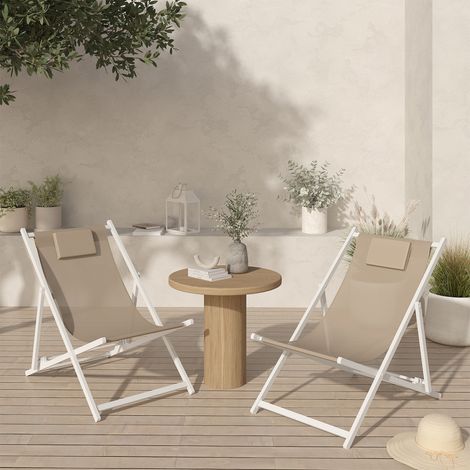 Lote de 2 sillas de metal blanco LOTA tela textilene beige