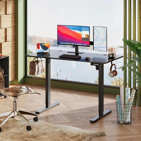 Bureau réglable en hauteur DEVAISE 120×60 cm, plateau monobloc, moteur silencieux avec 3 positions mémorisables, bureau ergonomique assis-debout pour le bureau, noir (1/5)