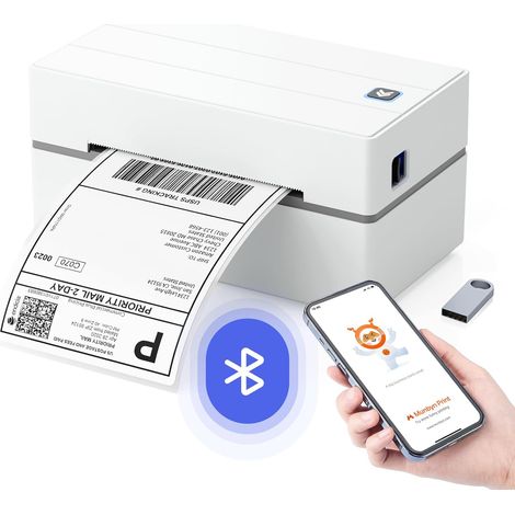 Imprimante Thermique, Imprimante d'étiquettes d'expédition Bluetooth sans Fil 4x6 pour Colis et Petites Entreprises à Domicile, Compatible avec DHL, UPS, Colissimo, Shopify, Vinted,Leboncoin