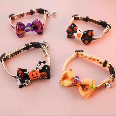 4 Pièces Halloween Chat Collier Collier pour Chien Halloween avec Clochette Halloween Nœud Papillon Chat Collier pour Chat (1/4)