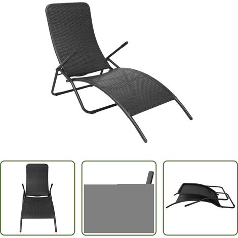 Gartenliege -  Sonnenliege Klappbar Poly Rattan Schwarz