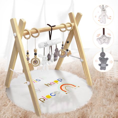 Magicfox – Tapis d'éveil et d'activités transportable pour bébé – En bois de pin non noué – 8 jouets amovibles – Dimensions 24x19 pouces