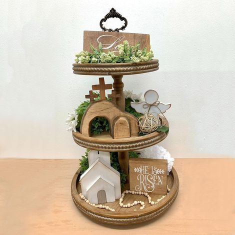 Decorazione pasquale vuota in legno, scena pasquale vuota con croce, set di scena della Resurrezione in legno per Pasqua, scena della tomba in legno per la decorazione della casa, tomba di Gesù (1/5)