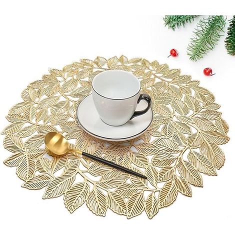 Lntyq Lot de 6 Sets de Table en PVC lavables Antidérapant Résistant à l'usure à la Chaleur, Facile à Nettoyer et Stocker, Fleur (Feuilles Rondes)