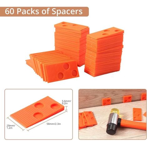 Kit d'Installation pour Sol Stratifié, Kit Pose Parquet Stratifié avec 60 Entretoises Bloc de Frappe, Barre de Traction Robuste et Maillet en Fibre de Verre, Poignée Souple Antidérapante (1/4)