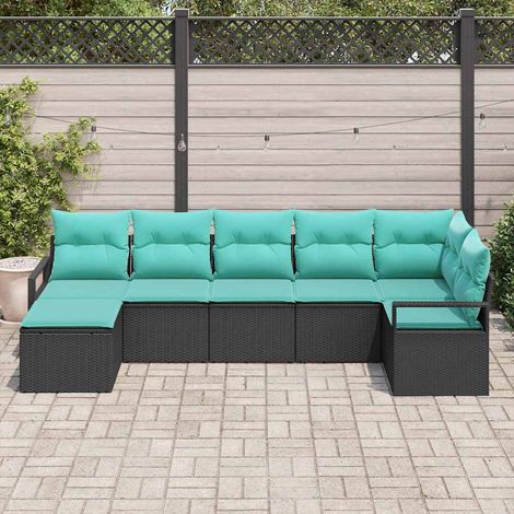 vidaXL Ensemble de Canapés avec coussin 7 pcs Noir polyrotin