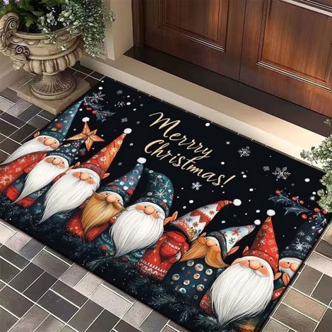 1 Tapis de Noël, 120x160cm, motif Père Noël et flocon, fibre de polyester, pour salon ou chambre (1/4)