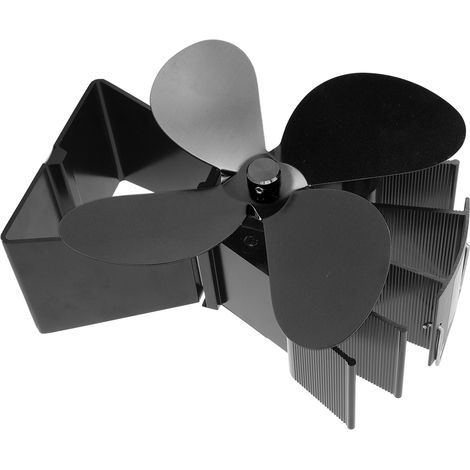 Ventilateur de cheminée à 4 pales verticales trapézoïdales thermoélectriques pour poêles à bois, noir (1/5)