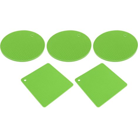 Set aus quadratischen, runden und wabenförmigen Silikonuntersetzern, rutschfest und hitzebeständig, für Kochfelder, Pfannen und Töpfe, grün (1/5)