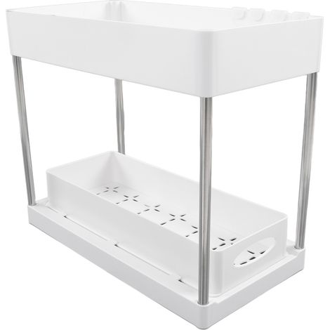 Ausziehbare Aufbewahrungskörbe aus ABS-Kunststoff, Unterbau-Organizer mit Schubladen für Küche, Bad und Kosmetik, Weiß (1/5)
