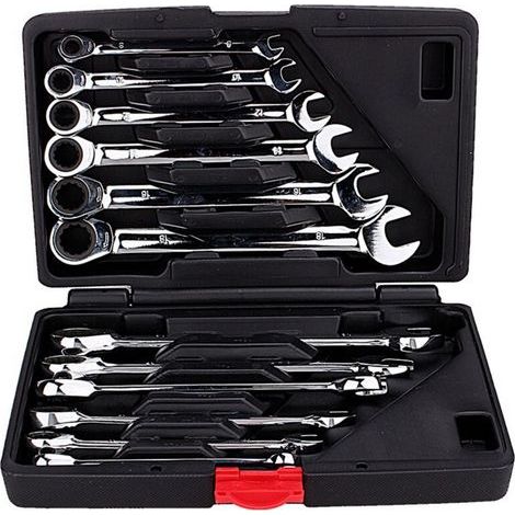 Clé À Cliquet Mixtes, 12PCS Combiné Clé Mixtes a Cliquet 8-19mm Métrique Molette Réversible Mixtes Outil, Tête Fixe (1/5)