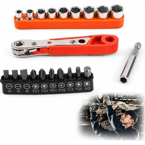 Multifunctional Ratchet Screwdriver Set - Mini Wrench with Reversible Anti-Reverse Mechanism, 9 Sockets, 10 Magnetic Bits, Drill for Extension and Precise Repairs, Portable (1/5)