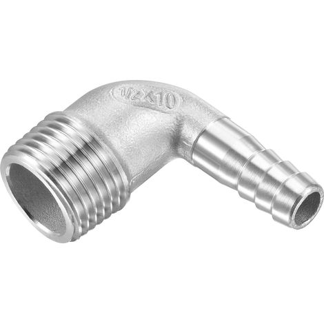 Hose Barbillon Fittings – 90 Degree Elbow Stainless Steel 10 mm Hose Connector Apply to Water Fuel (G1/2 Male Hose) (1/5)