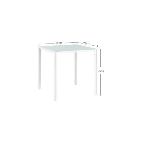 Table à manger, table de cuisine carrée pour 4 personnes, table de salle à manger en verre trempé, capacité jusqu'à 80 kg, pour cuisine, salle à manger, 75 x 75 x 75 cm, blanc (1/5)