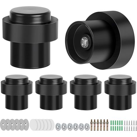 6 x Black Door Stoppers Diameter 32 mm Height 45 mm Stainless Steel Floor Door Stopper, Floor Door Stoppers, with Screws and Glue, 3 Installation Methods (1/5)