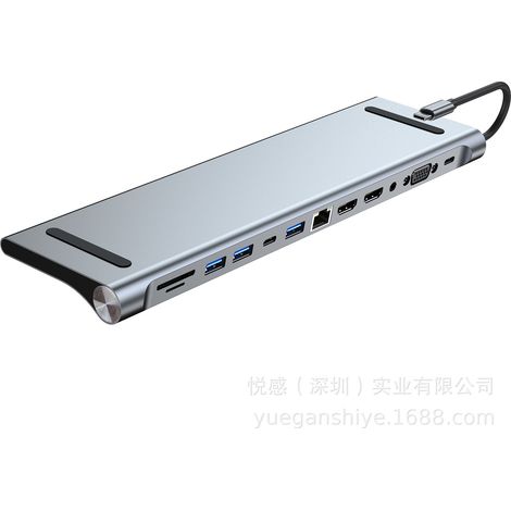 12-in-1 USB-C-Dockingstation-Hub, USB-C-Adapter für 3 Bildschirme 2 HDMI 4K, VGA, USB 3.0/2.0, USB C, SD/TF-Kartenleser, Ethernet, PD 100 W, 3,5-mm-Audio für MacBook Pro/Air und Windows