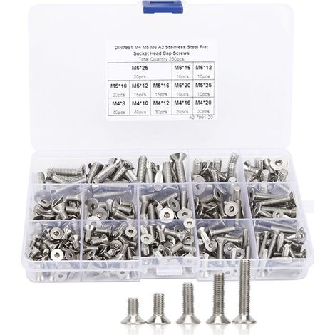 Set of M4/M5/M6 flat head screws, 260 pieces, 304 stainless steel hexagonal socket for the electronics industry (1/5)
