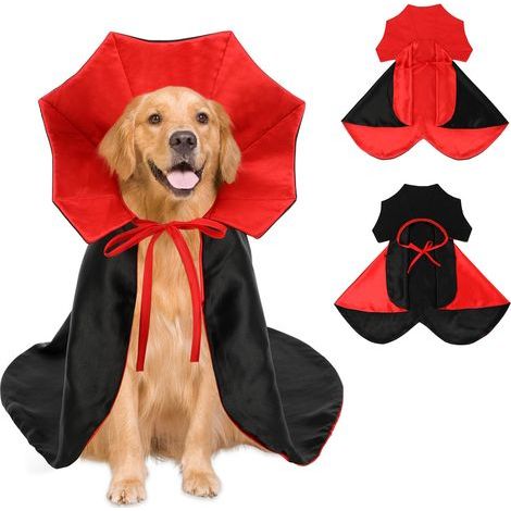 Halloween-Kostüm für Hunde, verstellbares Vampir-/Teufelskostüm, klassischer roter und schwarzer Hundeumhang, niedlicher Umhang, geeignet für mittelgroße und große Hunde (1/5)