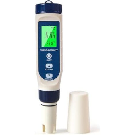 [NEVER USED] pH meter for water, pH/salinity/ec/tds/temperature multifunctional pH meter, automatic temperature compensation pH meter, suitable for drinking water, swimming pools, hydroponics, spas