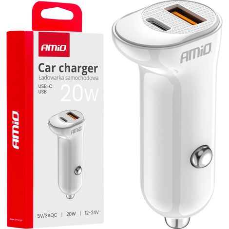 Caricabatterie da auto USB-A + USB-C 20W amio-03875 (1/5)